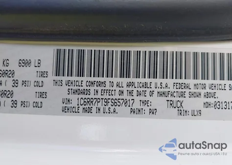 2015 Ram 1500 Laramie Limited из США, поврежденный, VIN 1C6RR7PT9FS657017